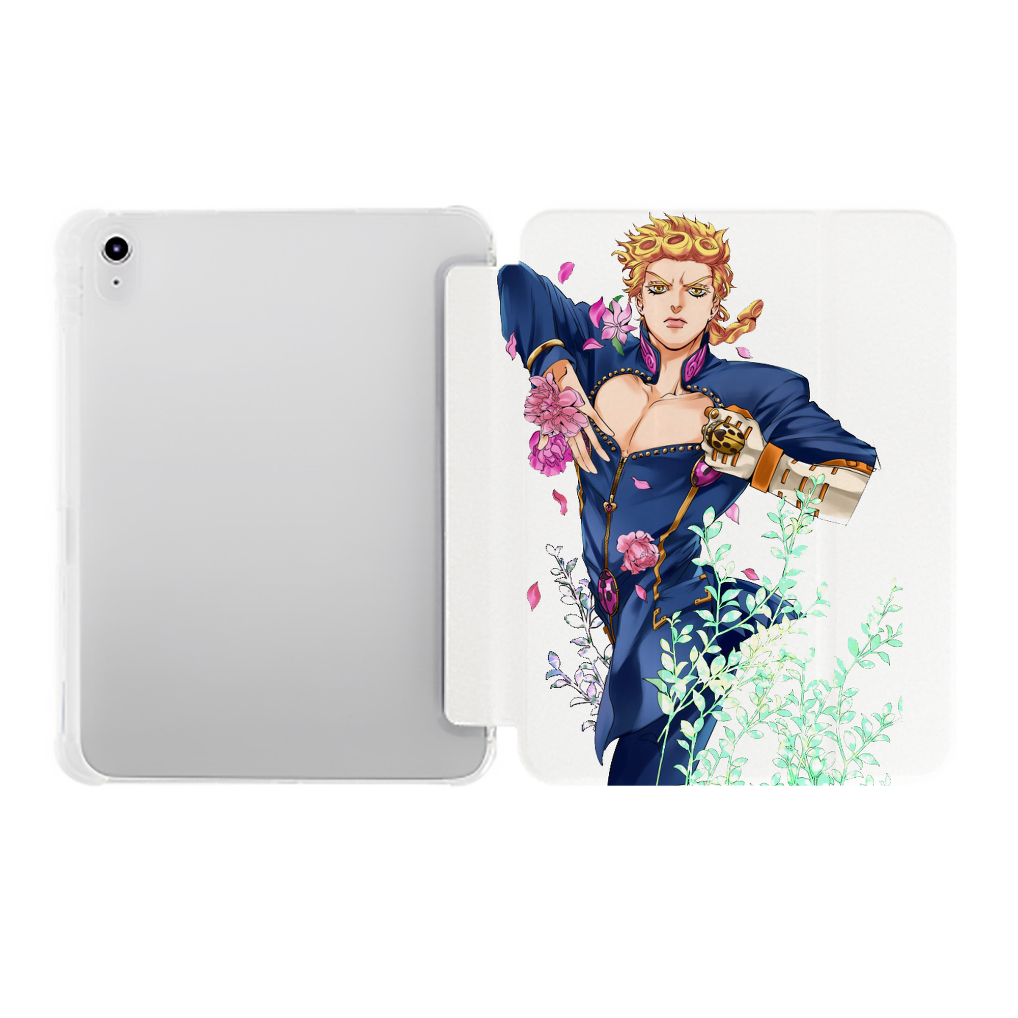（画像用） ジョジョの奇妙な冒険 ジョルノ?ジョバァーナ JoJo's Bizarre Adventure Giorno Giovanna IPad ケース ペン収納付き 三つ折りスタンド PUレザー×シリコン 対応機種9.5/10.5/10.9インチ